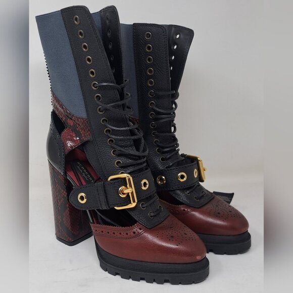 NWT Burberry Python Leather Biker Boots Buckle Chunky Heel 41 EU 11 US - Picture 1 of 16